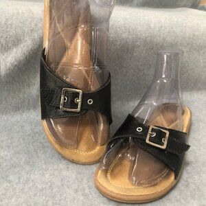 G.H. Bass Sunjuns Trisha Black Leather Comfort Slides Sandals Women's Size 7 M